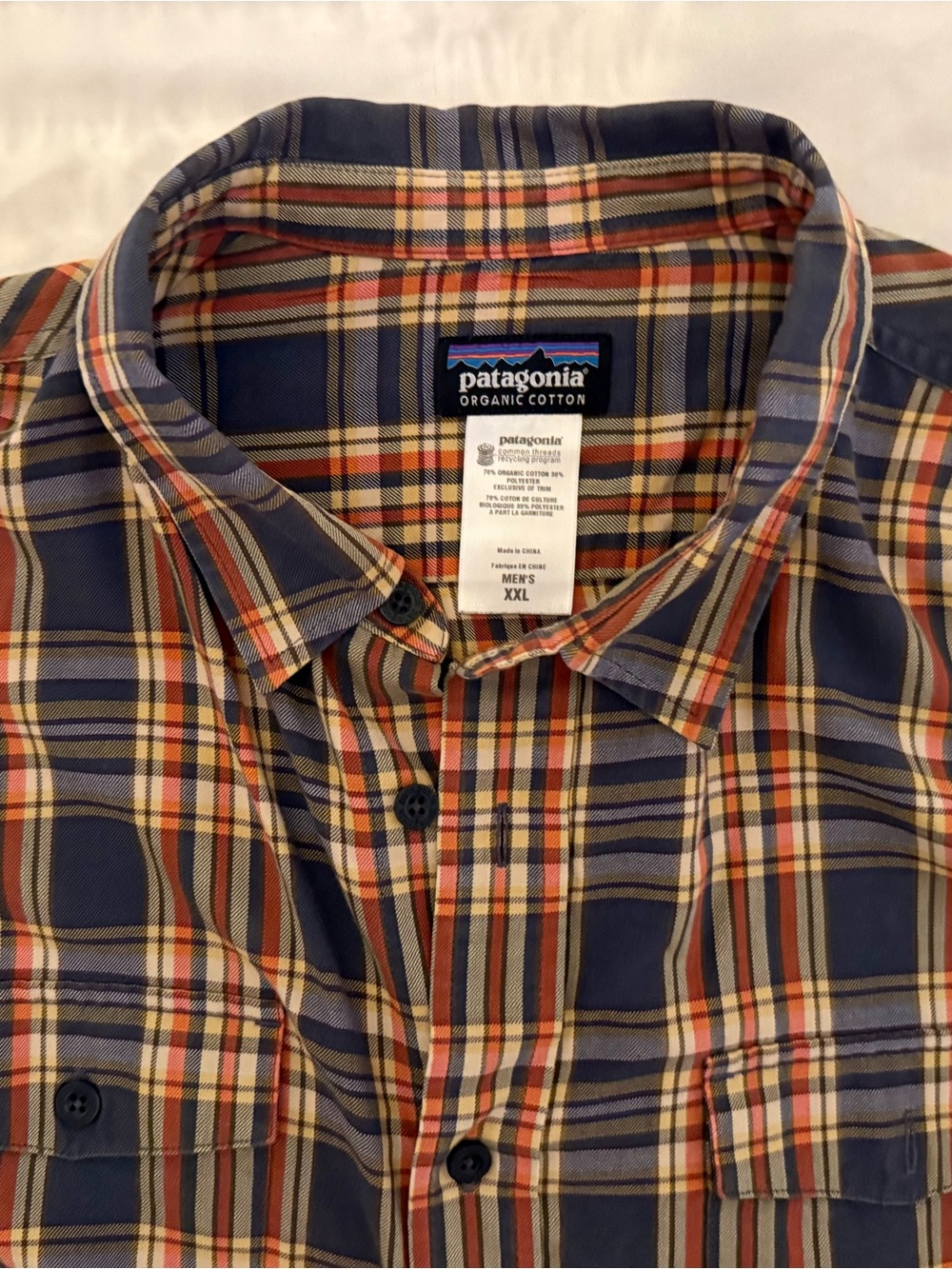 Patagonia Men's Plaid Collar Shirt - Navy, Orange & Cream